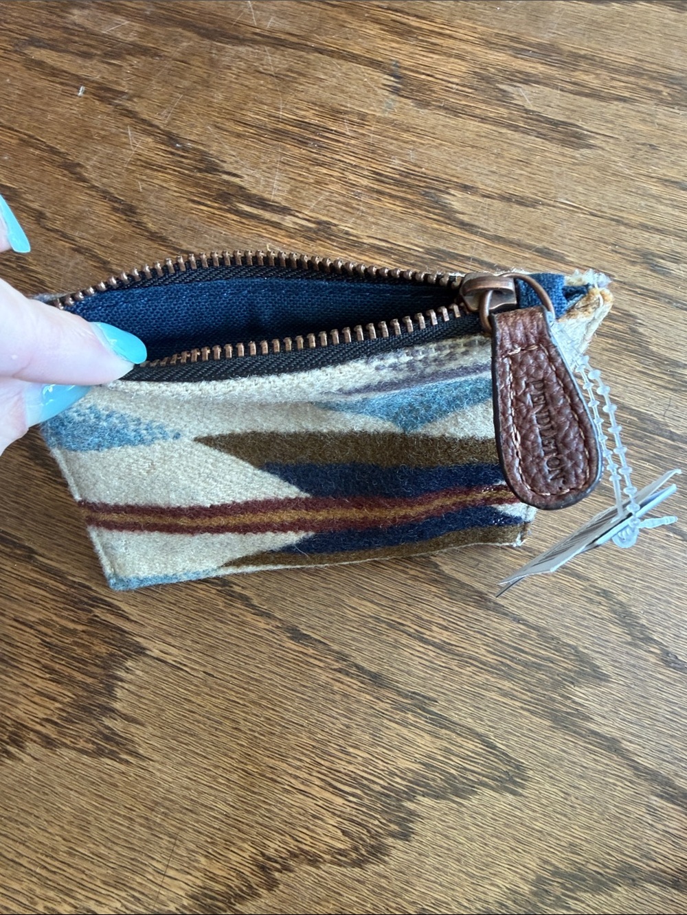 Pendleton Wool Zip Pouch in Cream, Blue & Brown - Picture 3 of 3